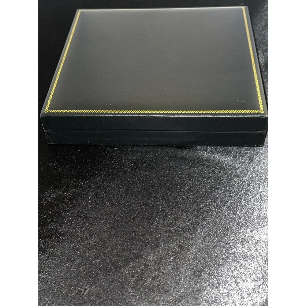 Brand New With Box Black Leatherette Jewelry Presentation Box – Gold Trim